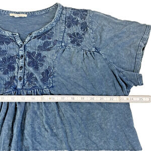 Lucky Brand Blouse Women 3X Blue Embroidered Boho Top